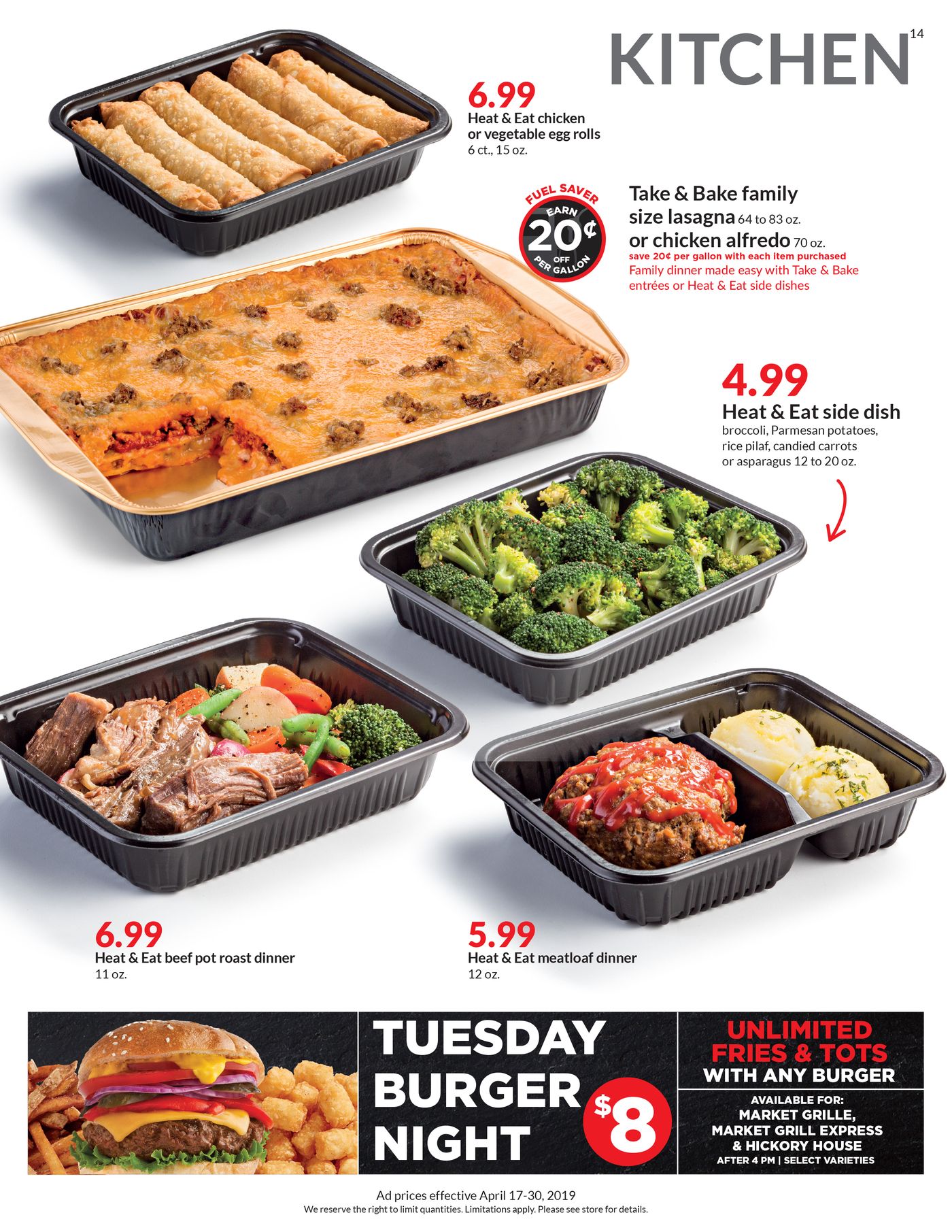 Hy-Vee kitchen section circular page with heat and eat meals