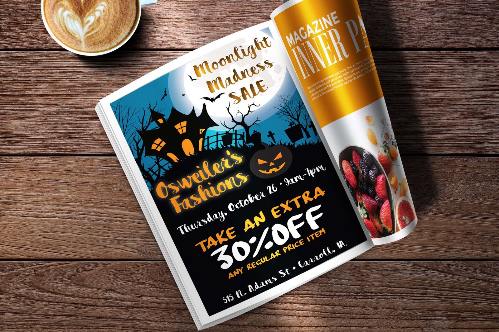 Full page magazine advertisement layout