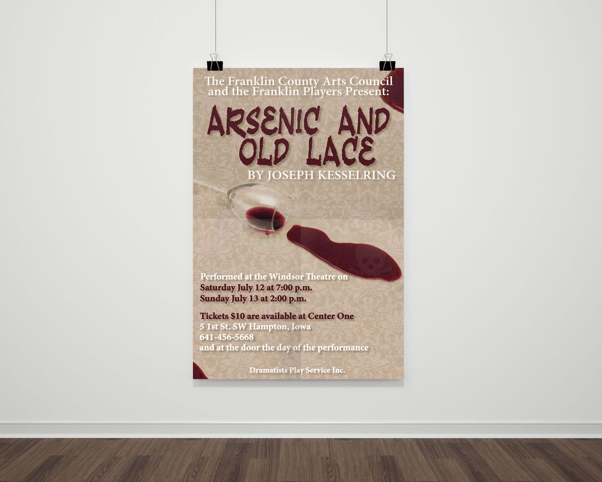 Arsenic and Old Lace theater poster with spilled wine glass