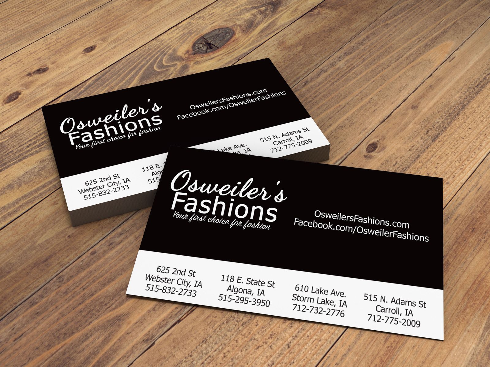 Osweiler's Fashions business card design