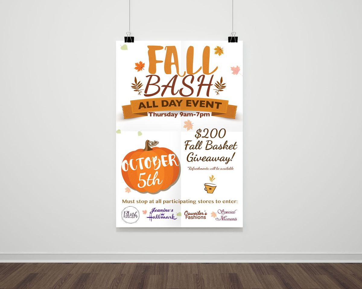 Fall Bash all day event poster with pumpkin graphic