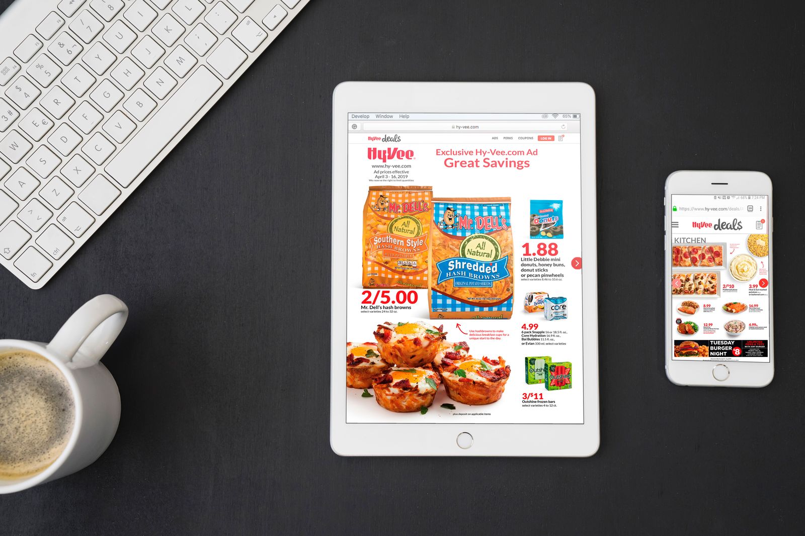 Hy-Vee digital ad shown on tablet and phone mockups